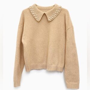 Copper Key Beige Sweater with Pearl Accents Kids Medium